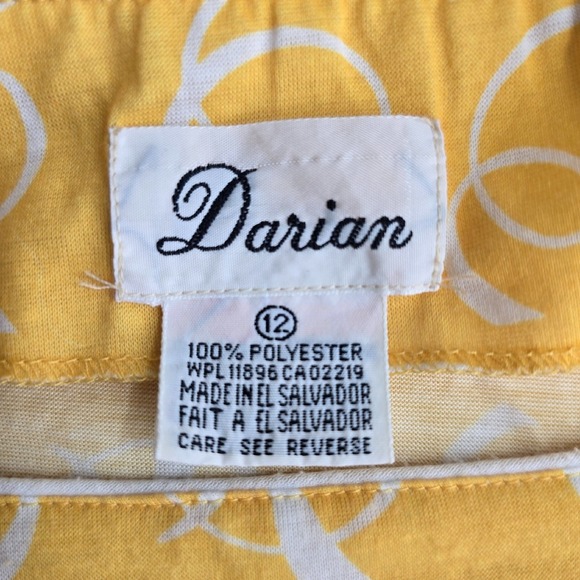 VTG Darian Midi Dress Yellow White Print Short Sleeve Elastic Waist Woman 12 - Picture 3 of 9